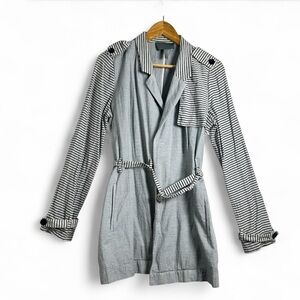 Theonne Striped Gray and Black Trench Coat Size M